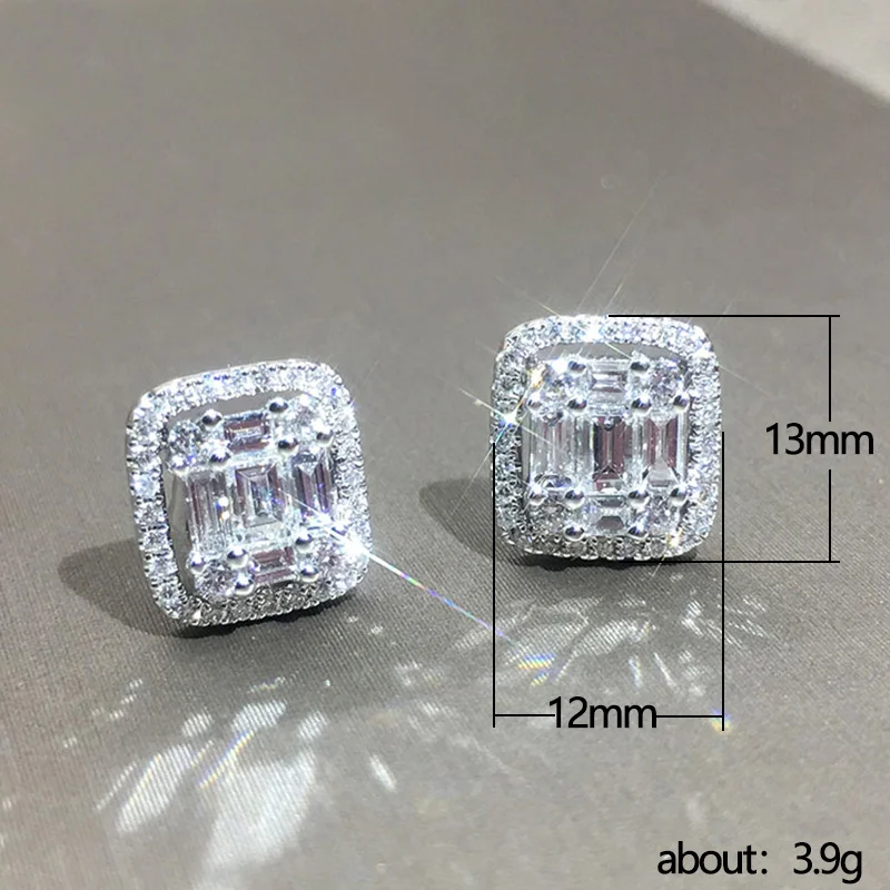 Huitan Geometric Shaped Cubic Zirconia Stud Earrings Women Daily Wear Wedding Party Ear Accessories Good Quality Fashion Jewelry