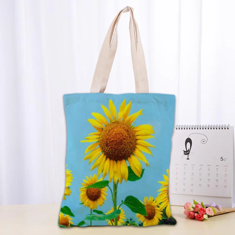 New Arrival Sunflower Bag Foldable Shopping Bag Reusable Eco Large Unisex Canvas Fabric Shoulder Bag Tote 0918