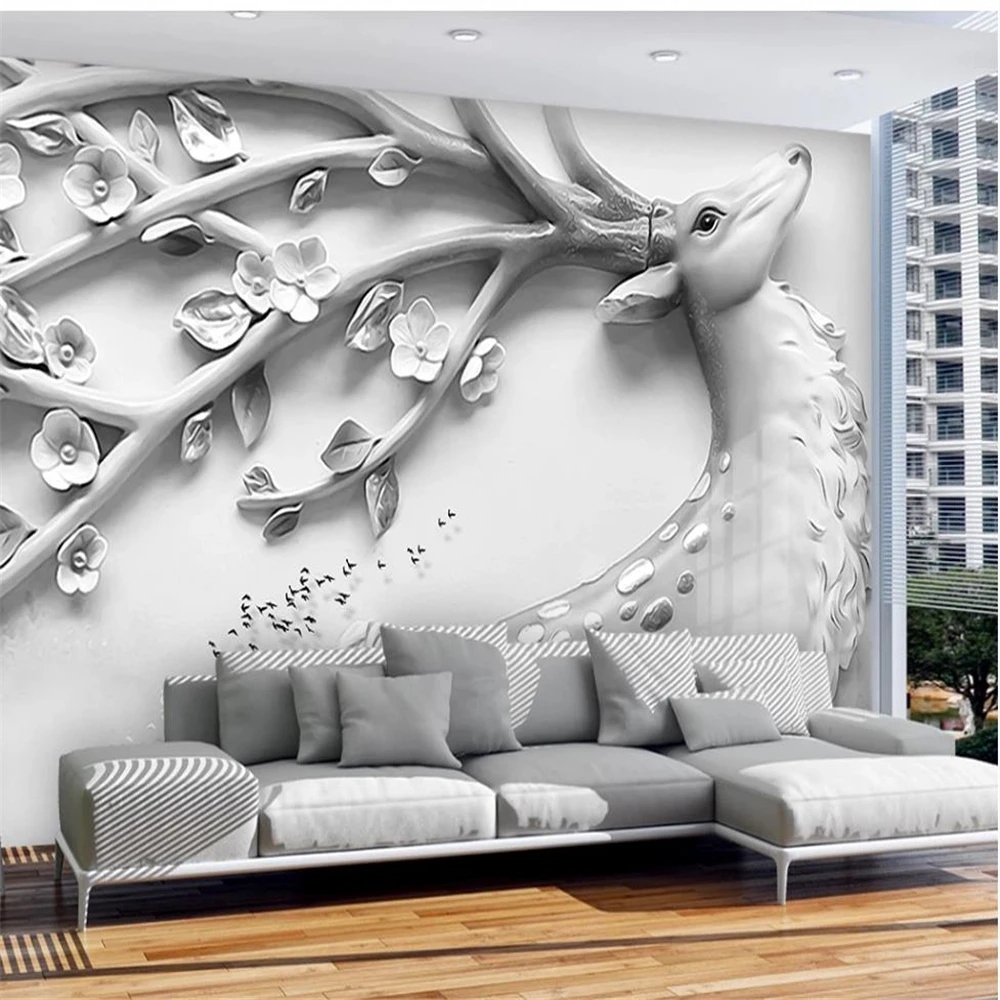 Three-dimensional relief wallpapers personalized European-style TV background wall grey wallpapers