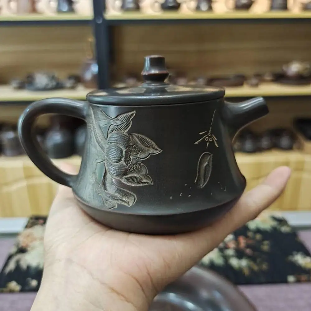 HandCraft Nixing Clay Zhuchu Teapots Hand Carving Relief with Healthy Nixing Pottery 220cc