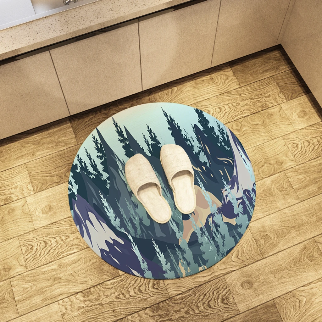 Ins Style Round Floor Mat Print Cactus In Winter Soft  Area Rugs Large Home Living Room Bedroom Bathroom Decorate Forest Carpet