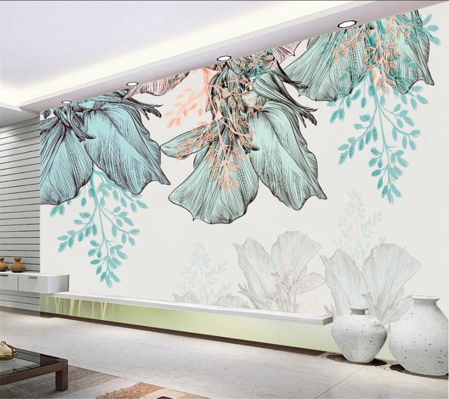 

Wellyu Custom wallpaper 3d Nordic ins wind green small fresh plant background wall living room bedroom restaurant mural фотообои