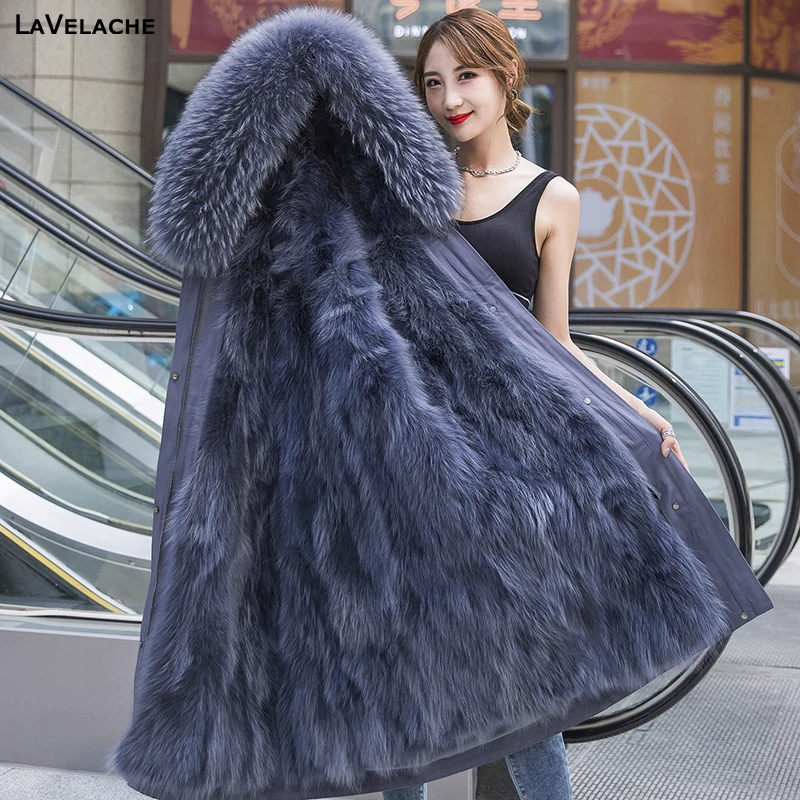 Waterproof Parka Winter Fur Jacket Women Real Fur Coat Natural Raccoon Fur Lined Overcoat X-Long Outerwear Fashion Streetwear