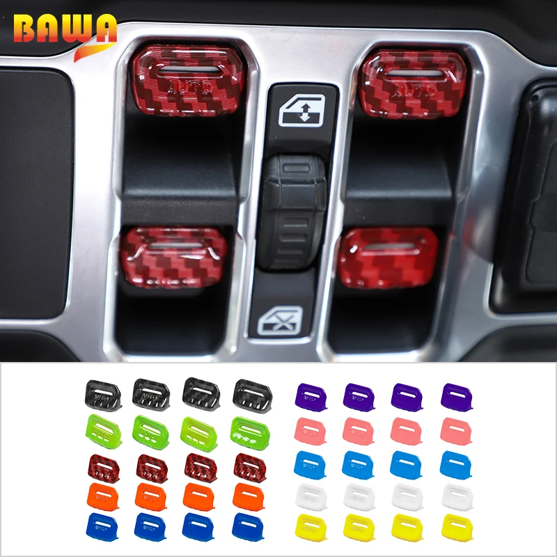 BAWA Car Window Control Button Decoration Stickers Cover Accessories for Jeep Wrangler JL Gladiator JT 2018 2019 2020 2021 2022