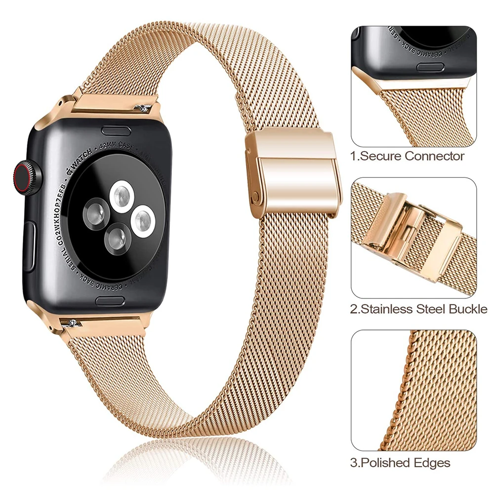 سليم حزام ل سوار ساعة يد آبل 40 مللي متر 44 مللي متر 41 مللي متر 45 مللي متر 42 مللي متر 38 مللي متر 45 مللي متر سوار الفولاذ المقاوم للصدأ Correa iWatch سلسلة 3 4 5 SE 6 7