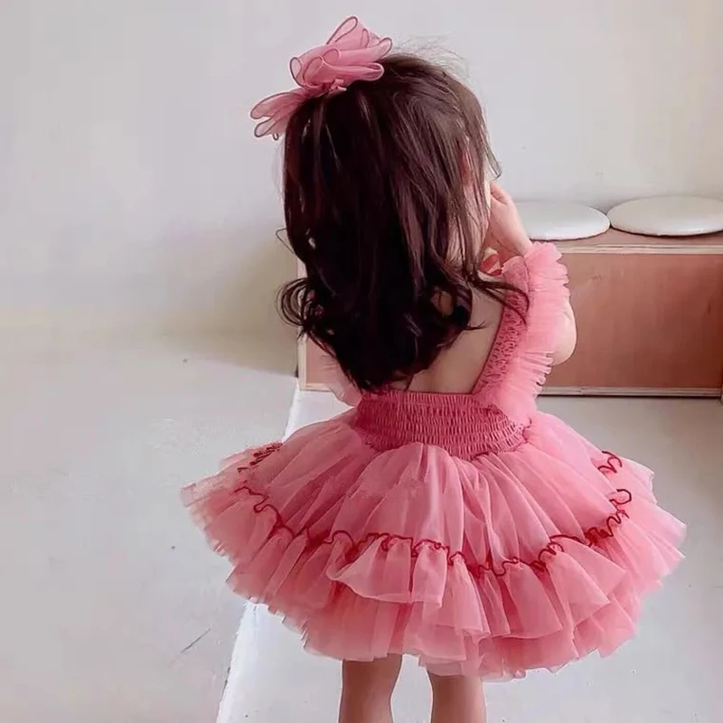 Summer Princess Girls Dress Toddler Girls Clothes Sweet Pink Sling Tutu Dresses for Girls Party Wedding Birthday Dress Vestidos