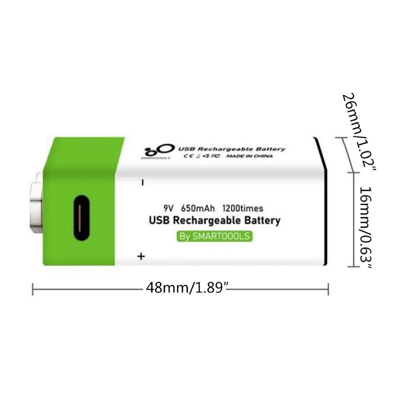 2023 New 9V Li-ion Rechargeable Battery 650mAh Type-C USB Lithium li ion 9V Batteries