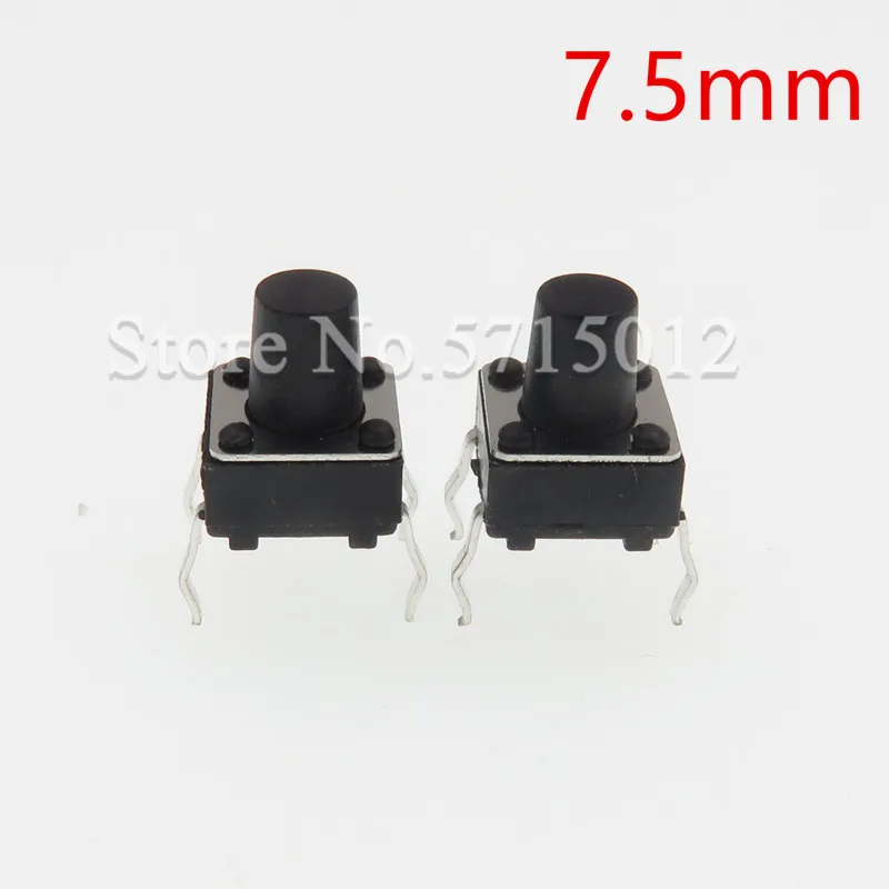 200pcs Waterproof 4pin 6*6*7.5MM Light touch switch Micro key button switch Four feet 6x6x7.5MM reset black