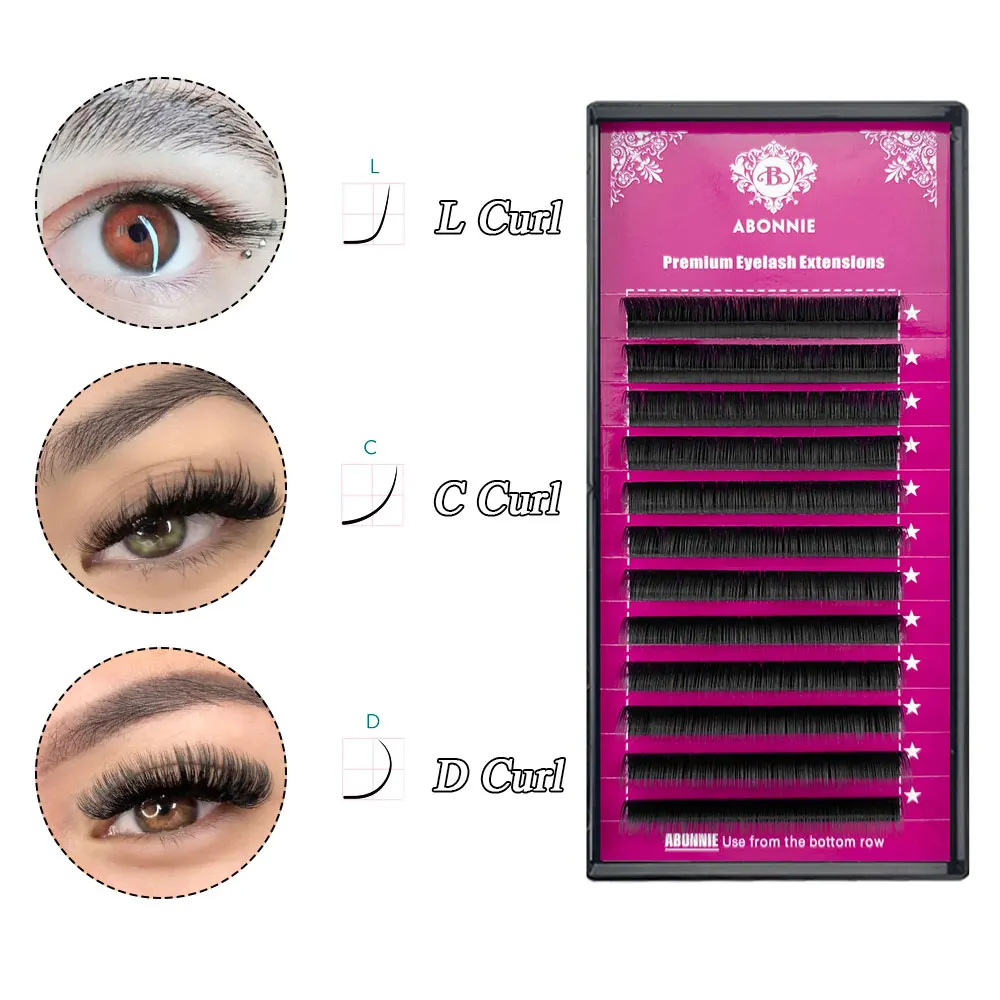 Abonnie All size High Quality Eyelash Extension Mink Individual Eyelashes Matte Black Lashes Tray Classic Fluffy Clios