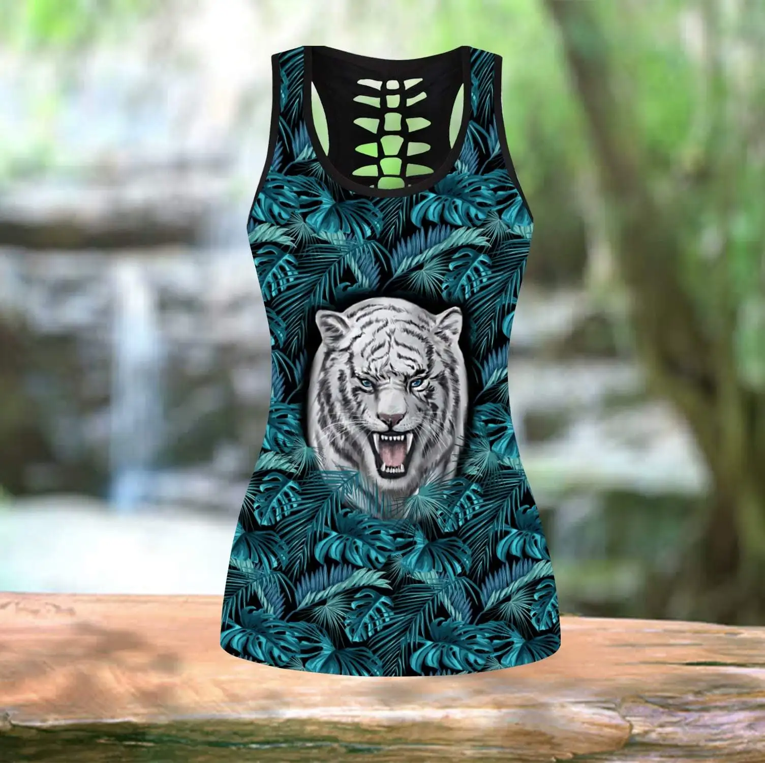 Beautiful Tiger 3D All Over Printed Hollow Tank Top & Leggings Set Fitness Female Full Length Leggings Running Pants DDK62