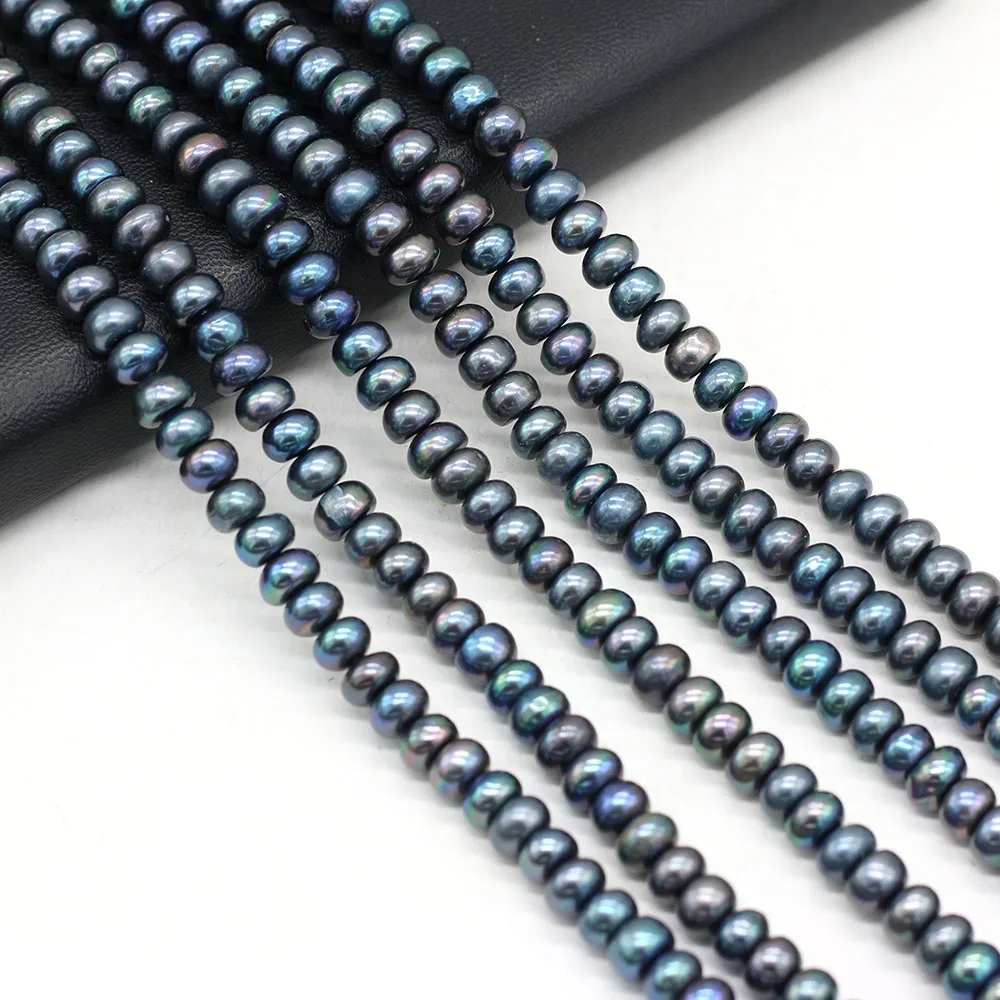 Natural Freshwater Black Pearl Oblate Shaped Beads Loose Bead For Jewelry Making DIY Charm Bracelet Necklace Earring Accessories