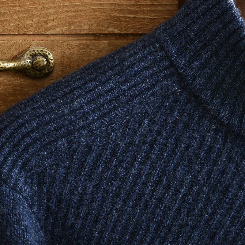 Nuovo cardigan invernale 100% maglione di cashmere puro da uomo spesso maglione di maglione con cerniera collo alto jacquard di mezza età cappotto