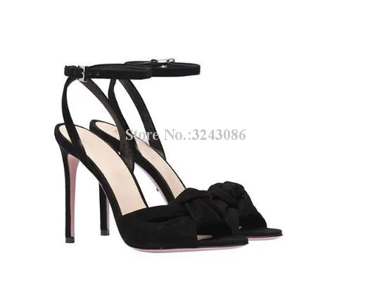 Fashion Purple Knot Lady Sandals Classical Design Red Black Stiletto Heel Summer Sandals Shoes Elegant Female Banquet Shoes