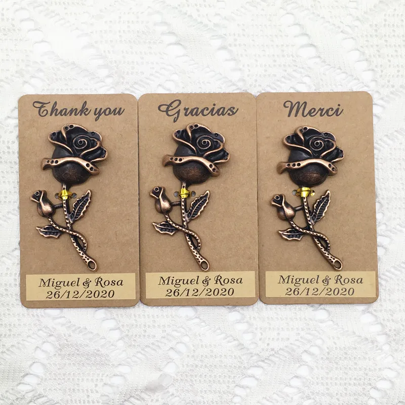 Retro Roses with Custom Stickers and Escort Card Tag, Key Bottle Opener, Wedding Favors Gifts, Party Gift Souvenirs, 50 PCs/Lot