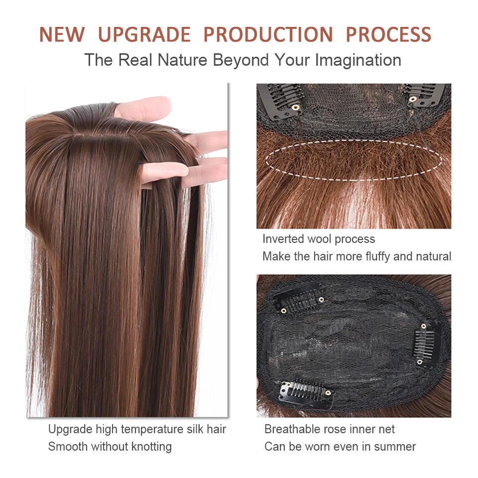 HUAYA-Extensions de Cheveux Synthétiques Ondulés avec Frange Noire et Brune, Couverture de Remplacement Invisible, Blanc