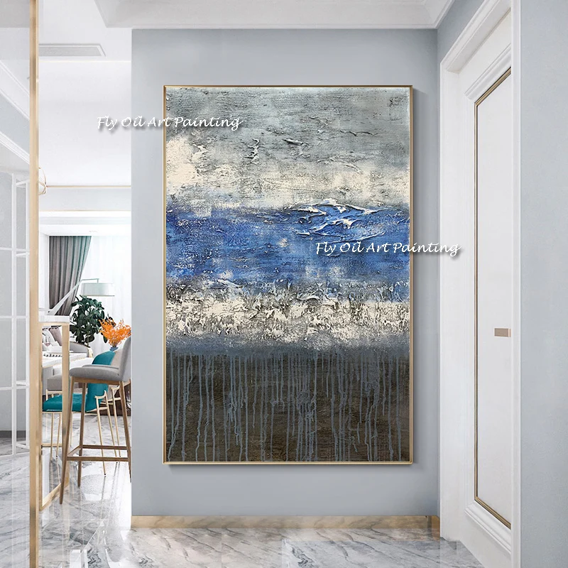 

The Top Sales Handmade Modern Oil Painting Abstract Corridor Blue Sky Landscape Porch Wall Art Adult Home Decoration Frameless