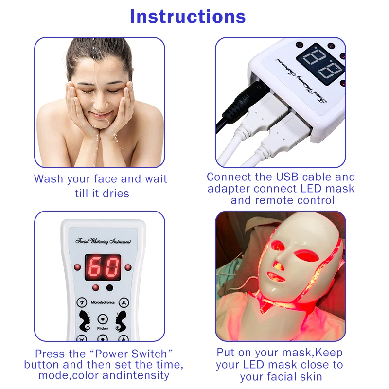 Wireless 7Colors LED Face Neck Mask Infrared Light Photon Mask Skin Rejuvenation Anti-Ance Shrink Pores Face Lifting SPA Beauty