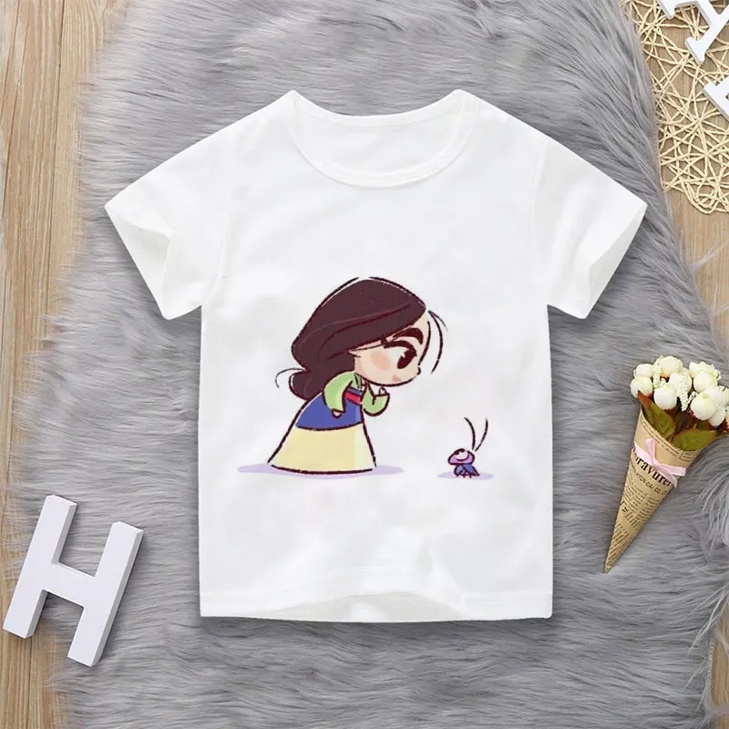 Unisex Summer Children\'s Clothing Princess Cute Cartoon Boy And Girl T-shirt Aesthetics Fun Kid Top Crew Neck White Short Sleeve