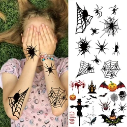 Tatuajes temporales de araña negra para niños, calcomanías realistas de murciélago falso, espantapájaros, tatuajes de Calavera, pegatinas pequeñas de tatuaje DIY