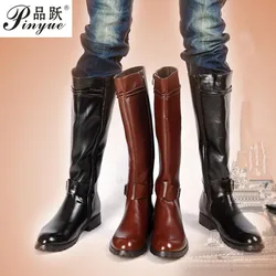 Plus Size 37-45 Spring Autumn Men Long Boots Vintage Black Male Motorcycle Boots Knee-High Punk Round Toe Cowboy Western Boots