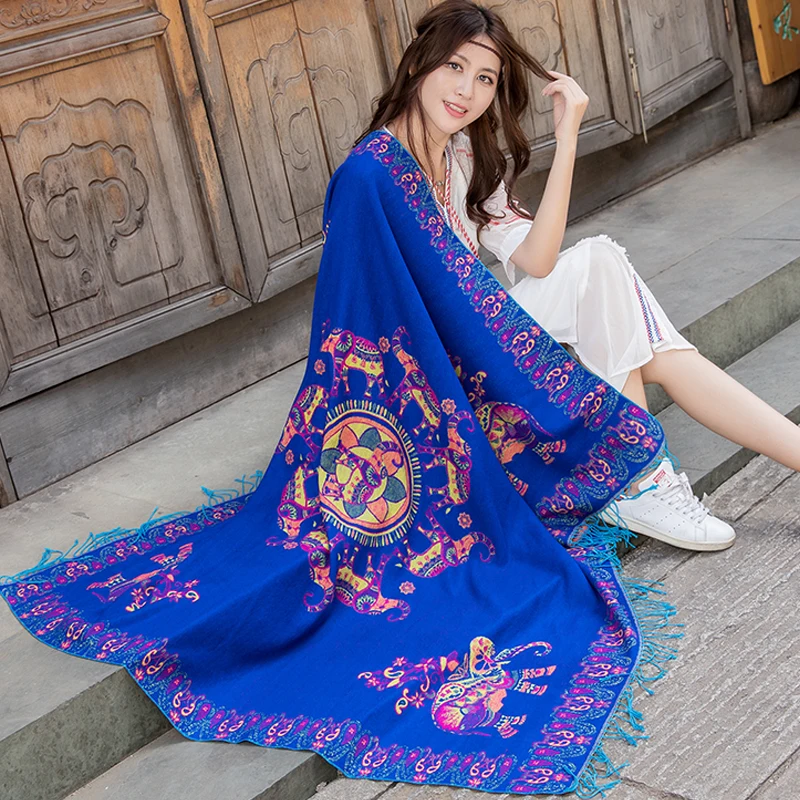 

Luxury Brand 140*140cm Travel Shawl Women Square Cashmere Pashmina Scarf Winter New Elephant L Tassel Wraps Female Scarves