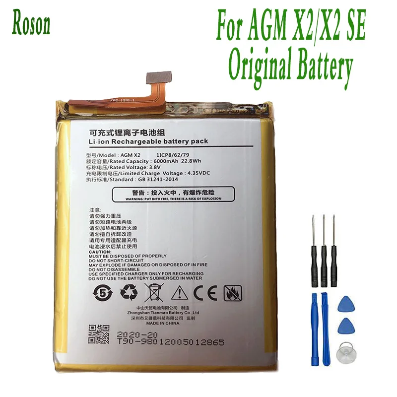 

Roson For AGM X2 X2 SE Battery 6000mAh 100% New Replacement Accessory Accumulators For AGM X2 X2 SE+Tools