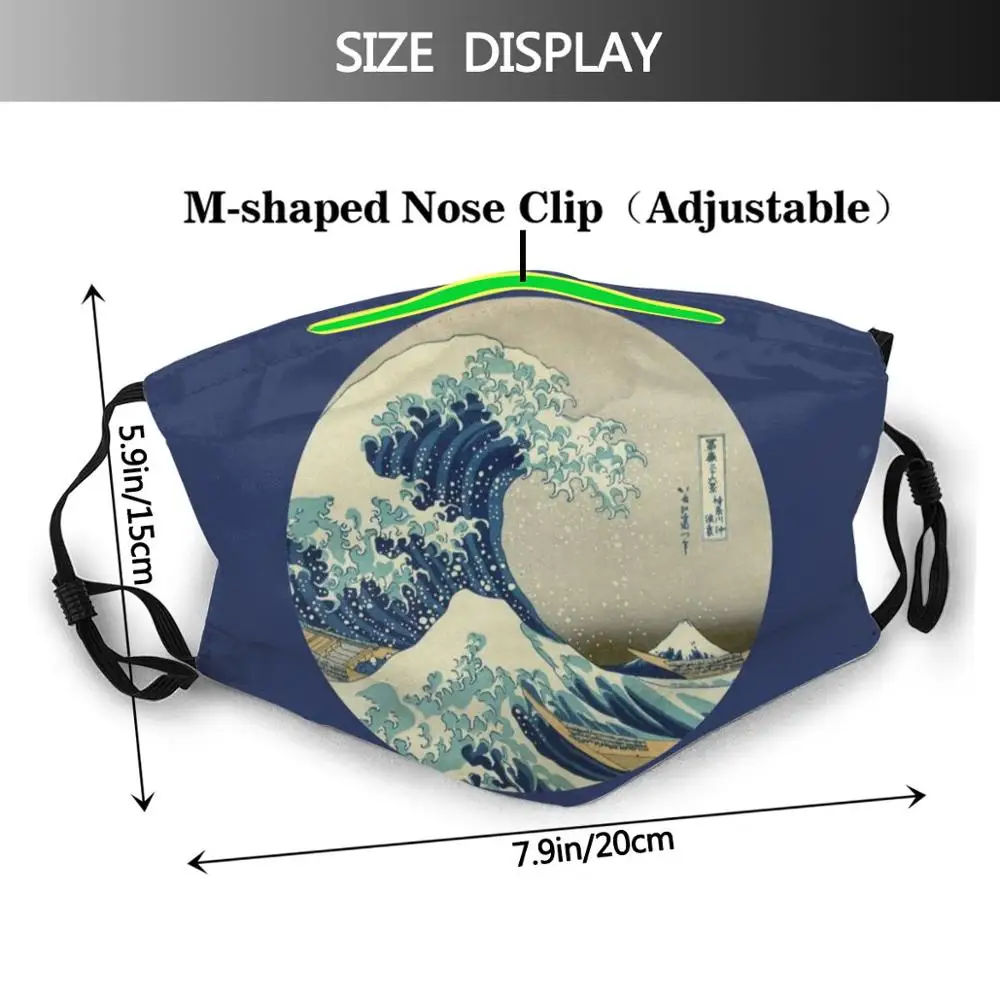 Great Wave Off Kanagawa Circle Funny Print Reusable Pm2.5 Filter Face Mask Japan Vintage Antique Geisha Wave Kanagawa Retro