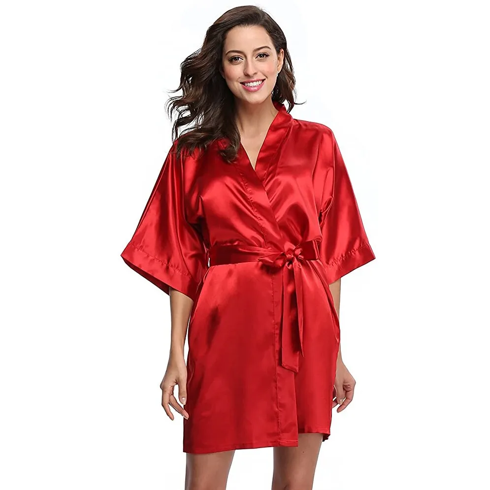 Red Bride Bridesmaid Wedding Robe Women Sleepwear Summer Nightgown Casual Kimono Bathrobe Gown Sexy Short Nightdress Homewear