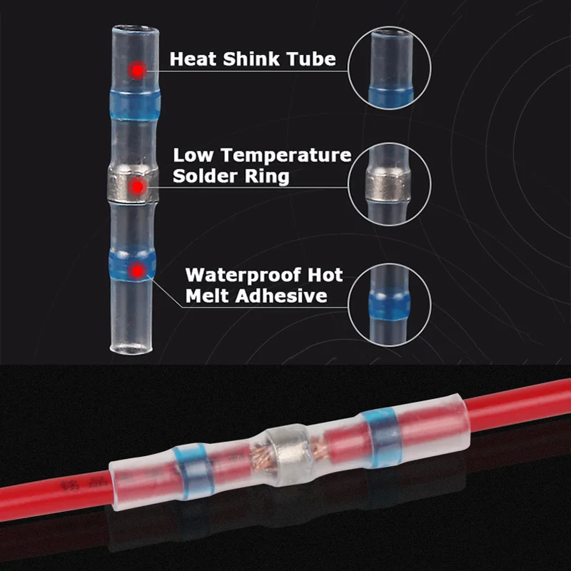 10/20/50PCS Heat Shrink Sleeve Wire Connector Waterproof SST-S11 AWG26-24 Insulated Butt Wire Tinned Copper Solder Seal Terminal