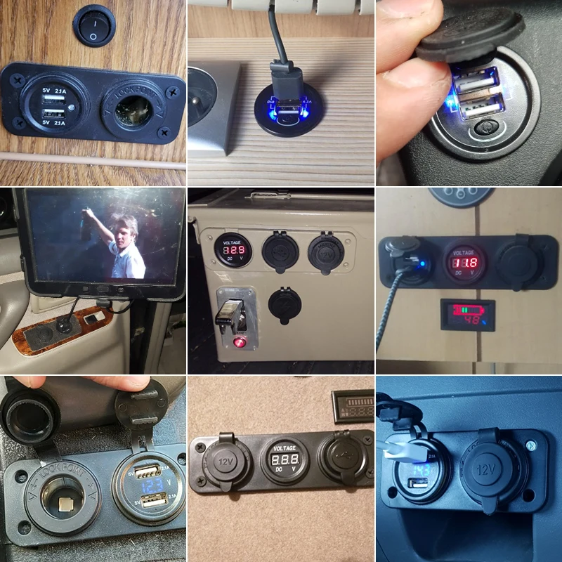 Waterproof 12-24V Dual USB Charger Cigarette Lighter Voltmeter Car USB Socket with On/Off for Marine Car Boat Trailer Motorhome 5