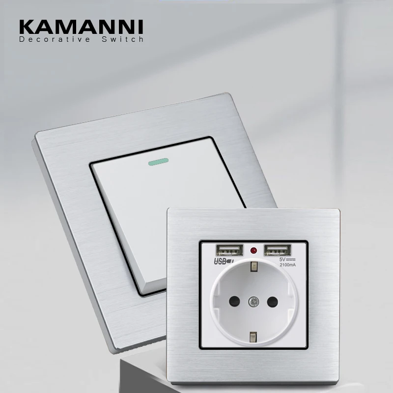 

KAMANNI Silver 2Way With Indicator Lightes Wall Switch Power Light Switch Luxury Push Button Switches Aluminum Alloy Surface