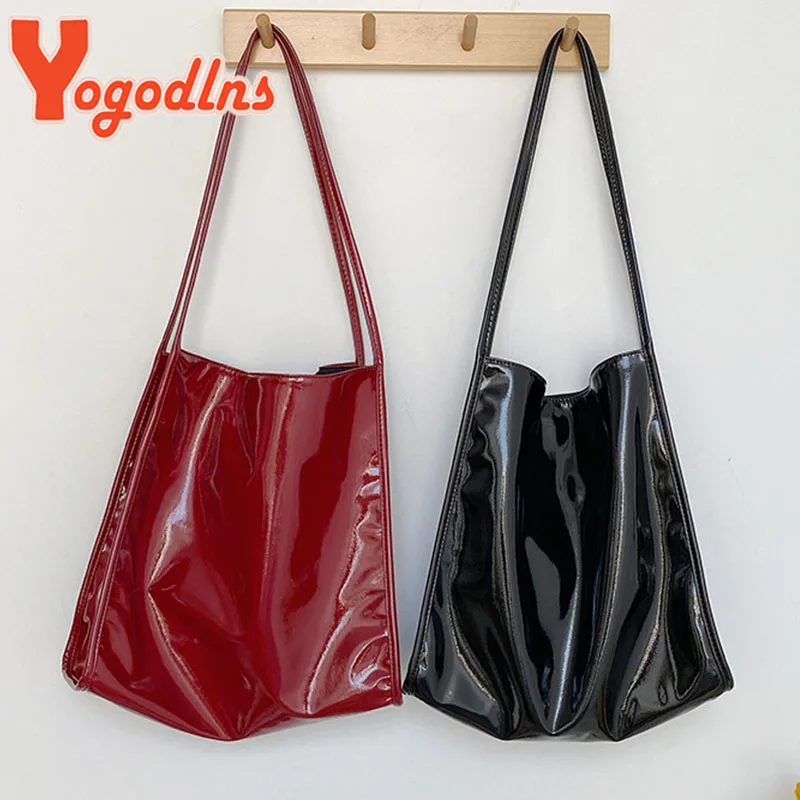 Yogodlns Luxury Patent Leather Tote Bag Female Large Capacity Shoulder Bag Advanced Lady Top-handle Bag Shopping Bag Undearm Bag