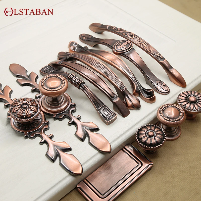 LSTABAN Chinese Style Light Luxury Simple Red Bronze Door Handle Zinc Alloy Wardrobe Shoe Cabinet Cupboard Bookcase Door Handle