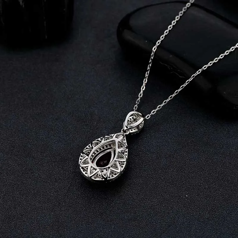 Trendy 6*10mm Water Drop Synthesis Ruby Pendant Necklace Women White Gold Plated 925 Silver Charm Necklace Anniversary Gift