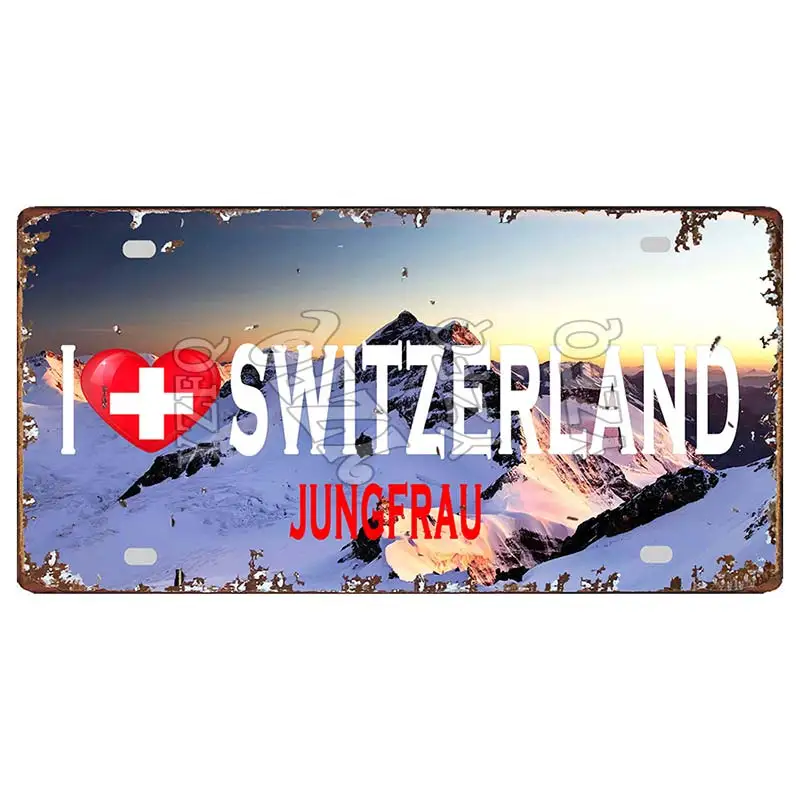 【YZFQ】30X15CM Switzerland Landscape Geneva Zurich City Vintage Metal Sign Travel Souvenir Wall Bar Home Shop Decor DC-1120B