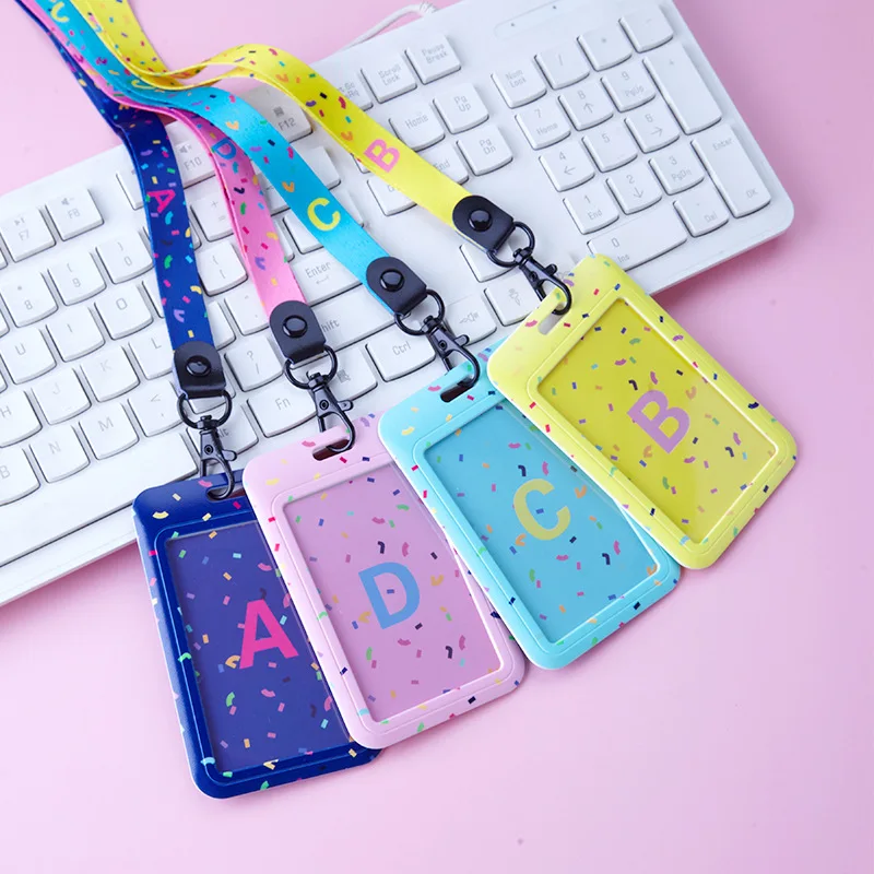 

Cartoon Student Campus Candy Color Alphabet Id Holders Case Badge Bus Pass Cover With Necklace Lanyard For Doctor Nurse