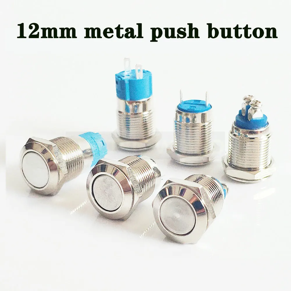 Interruptor de botón de Metal de 12mm y 16mm, 2 pines, 2 tornillos, sin luz, interruptor impermeable momentáneo, botón de encendido de autoenganche