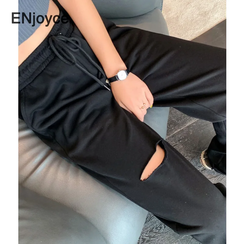 2024 Summer Women Sweatpants Sports Casual Wide Leg Hollow Out Hole Harem Pants y2k Streetwear High Waist Loose Hip Hop Trousers