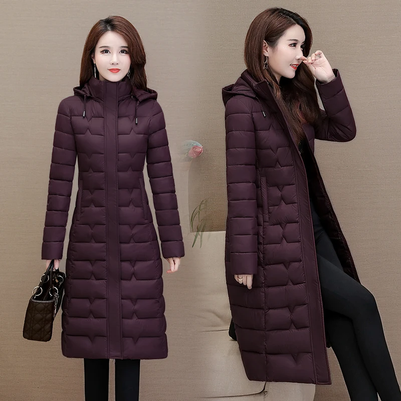 Imagem -05 - Parkas de Baixo Longo com Capuz Feminino Jaqueta Grossa Quente Cabolsa Fino Monocromático Roupas de Inverno Moda 2023