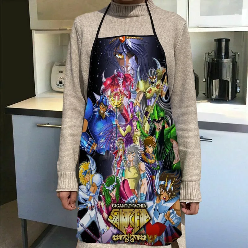 Custom Saint Seiya Kitchen Apron Dinner Party Cooking Apron Adult Baking Accessories Waterproof Fabric Printed Cleaning Tools