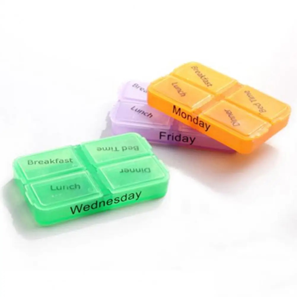 28Grids Pill Box Container 7-Day Medicine Weekly Drug Case Colorful Durable Detachable Pill Container for Outdoor