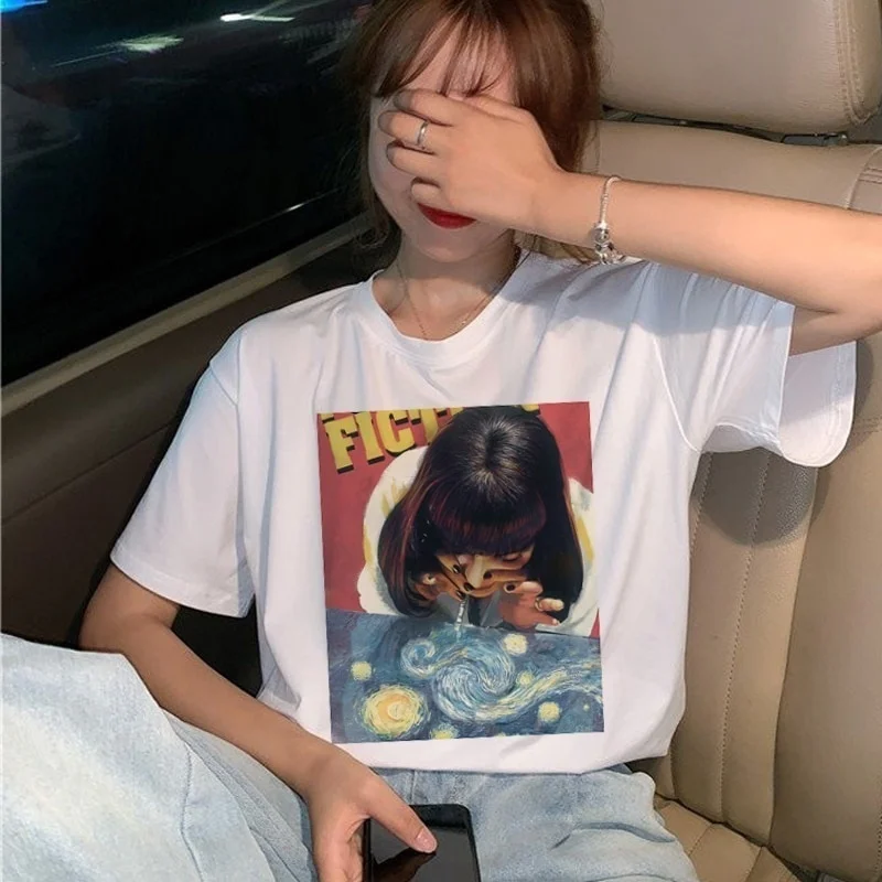 sunfiz HJN Pulp Fiction Unisex T Shirts Mia Wallace Movie T Shirt Women Harajuku Ullzang 90s Korean T-shirt Aesthetic Funny