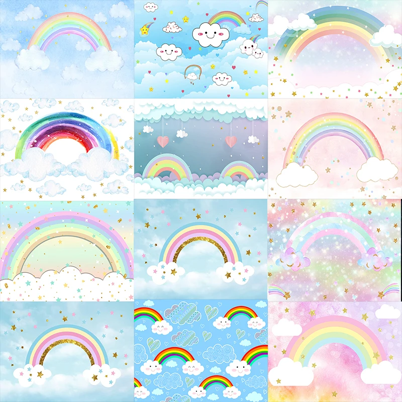 Mocsicka Rainbow Theme 1st Birthday Photographic Studio Photo Background Baby Shower Decorations Prop Photography Backdrops