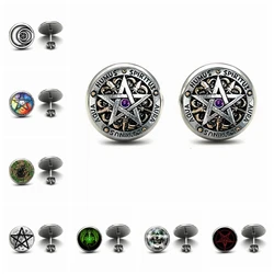 2019 The New Retro Wiccan Ear Nail Magick Wicca Pentagram Ear Studs Occult Stud Earrings Jewelry Glass Cabochon Earrings