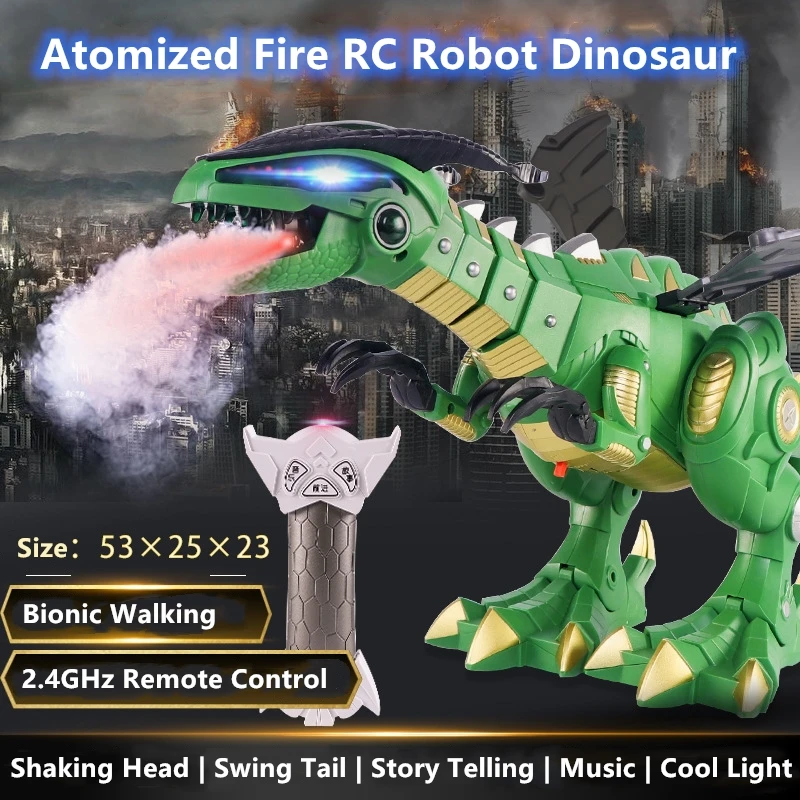 Bionic Walking Atomization Puzzle RC Robot Dinosaur Shaking Head Swing Tail Flap Wings Simulation Sound Electric RC Children Toy