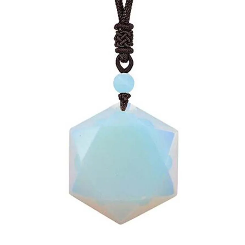 Magen David Pendant Natural Healing Ameheyst Crystal Rose Quartz Onyx Hexagram Star of David Stone Pendant Rope Chain Necklace