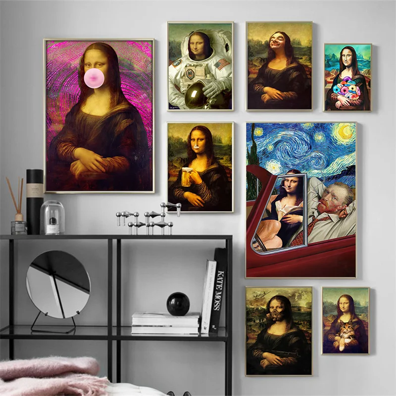 

Nordic Funny Art Mona Lisa Poster And Prints Canvas Painting For Living Room Bar Hotel Wall Decoration Painting Mural