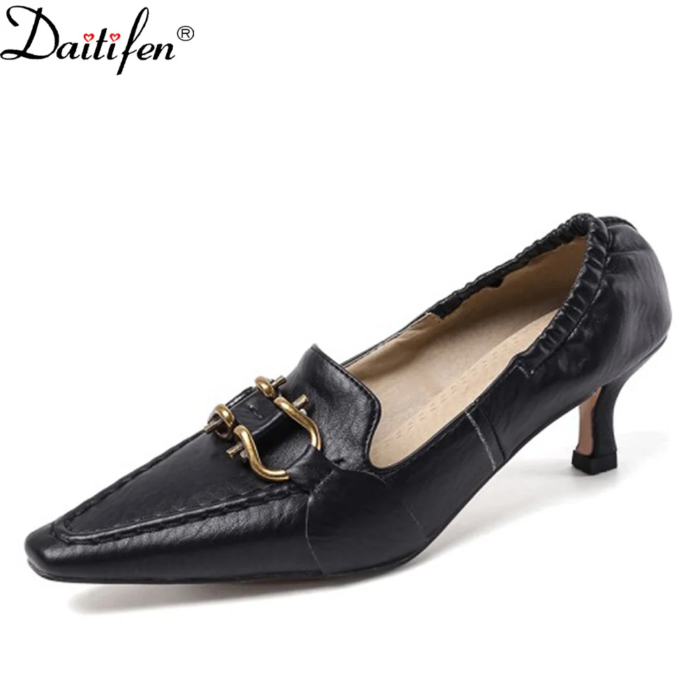 

Daitifen Modern Women Basic Pumps Shallow Square Toe Female Outdoor Shoes Kitten Heels Metal Decoration Office Ladies Shoes