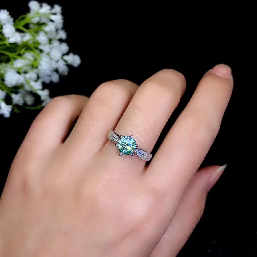 

flashing moissanite gemstone ring for women jewelry engagement party gift real 925 silver shiny stone 1ct