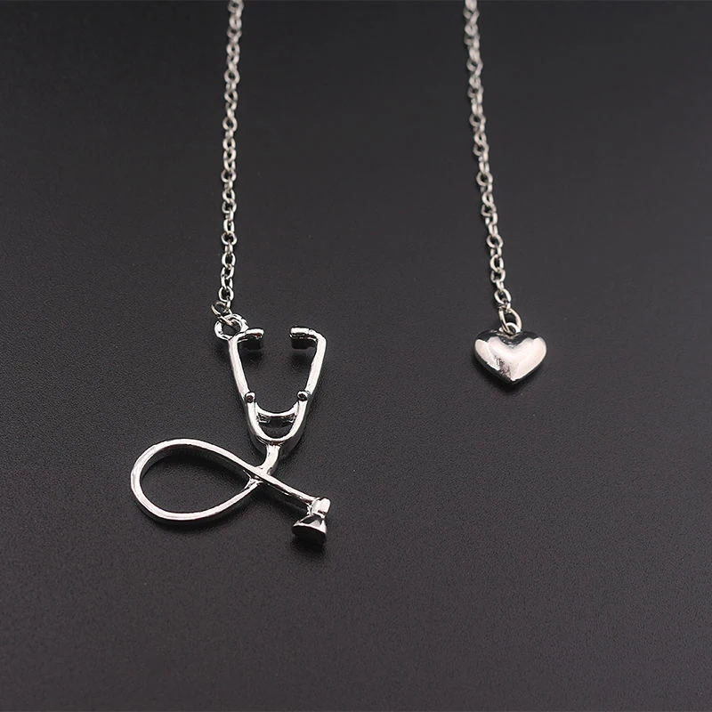SUMENG 2024 New Fashion Stethoscope Necklace Lariat Heart Pendant Rose Gold  Black Color Nurse Medical  Collares